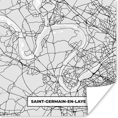 Poster Plattegrond - Kaart - Stadskaart - Frankrijk - Saint-Germain-en-Laye - 100x100 cm XXL