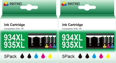 INKFIND 934XL 935XL Geschikt voor HP934XL 934XL 935XL HP 935XL Inktcartridge 10 pack = (2 X 5 Pack) = (4 x Zwart, 2 x Cyaan, 2 x Magenta, 2 x Geel) voor HP Officejet Pro 6230, HP Officejet Pro 6820, HP Officejet Pro 6830, HP OfficeJet Pro 6800