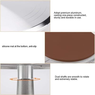 Taartdraaitafelstandaard van aluminium voor decoratie in restaurant en taartwinkel met siliconenmat, roterende draaiende standaard van 12 inch.