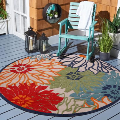 Muratap Binnen en buiten rond vloerkleed floral outdoor laagpolig tapijt 150 cm rond