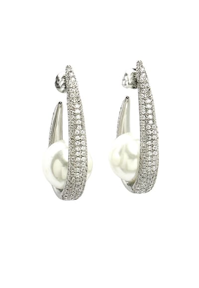AVANT-GARDE PARIS Oorbellen - Iconische Sling - Elegante Zilver - Tijdloos Design - Parelaccenten - Rhodium Geplateerd