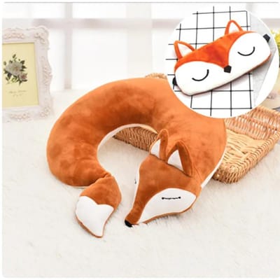 Schattig Vos U-vormig Nekkussen Dier Katoen Pluche Reis Auto Thuis Kussen Gezondheidszorg met Oogmasker Dutje Dier Kussen Almohada 28x28x8cm