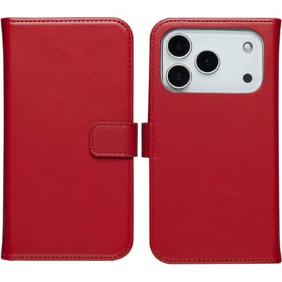 Selencia Hoesje - Geschikt voor Apple iPhone 18 Pro / 17 Pro - Echt Lederen Bookcase - Rood
