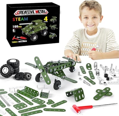 Metaal Bouwpakket - Constructiespeelgoed Tank - Creatief Spelen - Leerzaam en Ontspannend - 17.3 cm - Groen