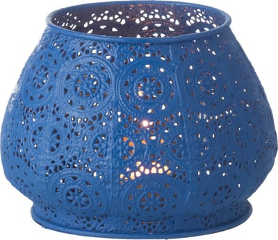 J-Line theelichthouder cylinder - metaal/glas - blauw - large
