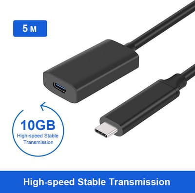 NÖRDIC USBC-400 Actieve USB-C verlengkabel - Male naar female - 3.2 Gen 2 - 10Gbps - 5 m - Zwart