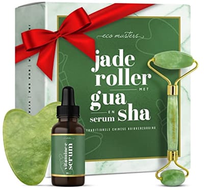 Jade Roller en Gua Sha Set met Vitamine C Serum - Gezichtsroller voor Anti-Aging