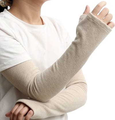 Nivard Armwarmers Dames - Armstukken - Winter Polswarmers - Duimopening - Beige