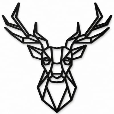 Houten wanddecoratie - Wooden wall decoration | Hertenkop (symmetrisch) 45 x 45cm Deer head (symmetric) | Zwart - Black | Geometrische muurdecoratie - Geometric wall art - Origami Design Wandfiguur - Wild - Ree - Rendier