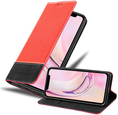 Cadorabo Hoesje geschikt voor Apple iPhone 13 in ROOD ZWART - Beschermhoes met magnetische sluiting, standfunctie en kaartvakje Book Case Cover Etui