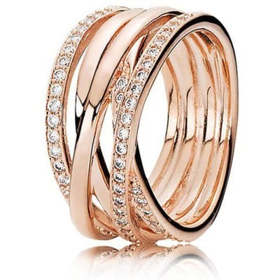 Bague en argent sterling 925 avec motif de roses ajourées et entrelacées, bague triple pavée croisée pour femme, bijoux cadeau 5 beige
