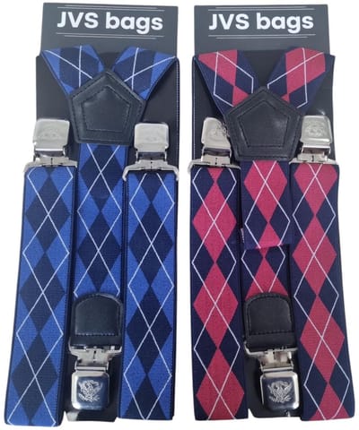 Duo Pack Bretels Rood - Blauw Met 3 stevige Clips Die niet los schieten