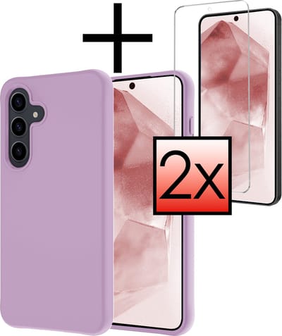 Hoesje - Met 2x Screenprotector - Geschikt voor Samsung Galaxy A55 - Sterk & Shockproof - Back Cover - Siliconen Case - Telefoon Hoes - Lila