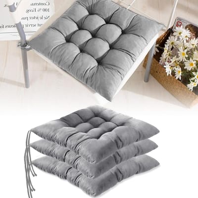 Comfortabele Stoelkussens Set van 4, 40x40cm met Strikken voor Binnen en Buiten, Ideaal voor Tuin, Eetkamer en Balkon, Grijs