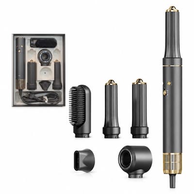 5-in-1 snelle föhnset - 220 V - borstelloze motor met 110.000 omw/min - heteluchtborstel met constante temperatuur - grijze set