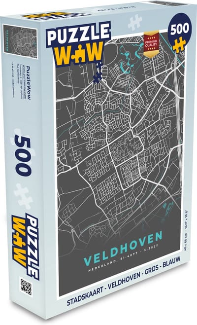 Puzzel Stadskaart - Veldhoven - Grijs - Blauw - Legpuzzel - Puzzel 500 stukjes - Plattegrond