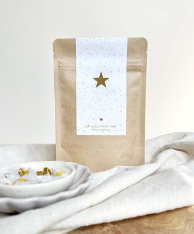 KERST | (voeten)badzout | Cadeautje | Marigold/goudsbloem | Ster | 80 gram | Mypaperstation |