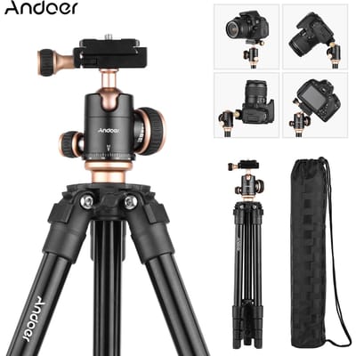 Andoer Q160SA Camerastatief Complete statieven met panoramische balhoofdwaterpas, in hoogte verstelbaar zwart