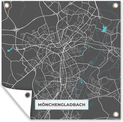 Tuin poster Plattegrond – Mönchengladbach – Blauw – Stadskaart – Kaart - Duitsland - 200x200 cm - Tuindoek