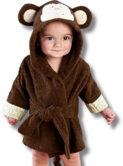 Baby Badjas Aap | 0-12 maanden (0-1 jaar) | ochtendjas | katoen | snel drogend | met capuchon | kraamcadeau | dierenbadjas | sinterklaas | monkey| dier | meisjes en jongens | bruin