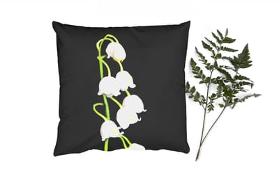 Sierkussens - Kussentjes Woonkamer - 50x50 cm - Lelietjes van dalen - Bloemen - Zwart - Flora