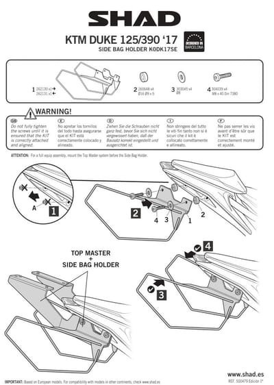 Support de valise latérale Shad pour Moto KTM 390 Duke 2017 à 2023 K0DK17SE Neuf