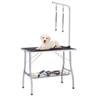 vidaXL - Hondentrimtafel - verstelbaar - met - 2 - lussen - en - opbergschap