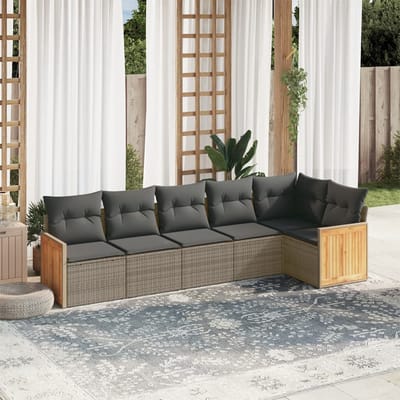 vidaXL - 6-delige - Loungeset - met - kussens - poly - rattan - grijs
