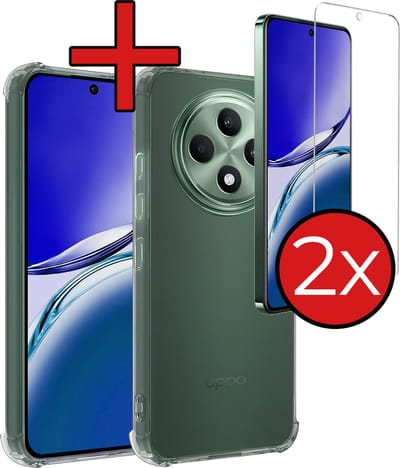 Hoesje - Met Screenprotector - 2 Stuks - Geschikt voor Oppo Reno 12 F - Sterk & Shockproof - Back Cover - Siliconen Case - Telefoon Hoes - Shock Proof - Telefoonhoes - Transparant