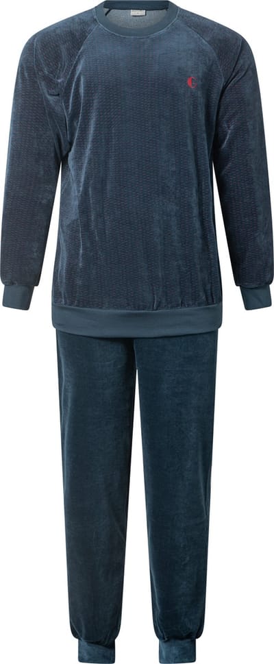 Gentlemen - warme heren pyjama 114245 - velours - ronde hals - donkerblauw - maat XL