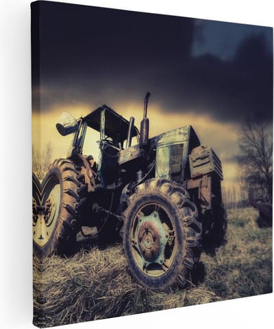 Artaza Canvas Schilderij Tractor - 30x30 cm - Klein - Wanddecoratie Natuur - Muurdecoratie Herfst - Kamer Accessoires
