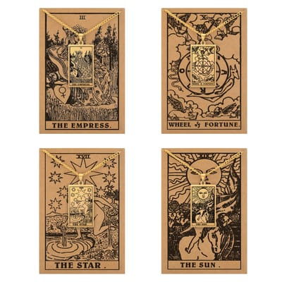 Tarot Ketting 3 | 10 | 17 | 19 bundel - Licht, Vreugde & Vertrouwen - Goudkleurig Stainless Steel - Inclusief Rider-Waite Kaartjes - 60cm - Pax Amare