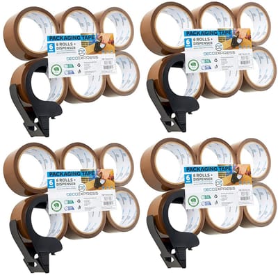Sterke Verpakkingstape Dispenser met 6 Rollen - Bruin of Mix - Voor Verhuisdozen en Zwaar Inpakwerk