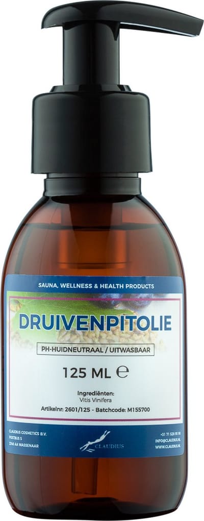 Druivenpitolie 125 ml met pomp - 100% Natuurlijk - biologisch en koudgeperst - grapeseed oil