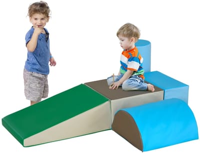 Bouwstenen voor kinderen: Set van 5 zachte en veilige schuimblokken voor 1-3 jaar, kunstleer en EPE, constructiespeelgoed