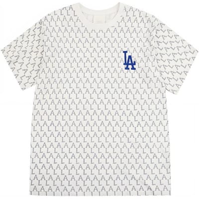 T-shirt unisexe à col rond et manches courtes avec imprimé intégral rétro MLB, coupe ample et décontractée, blanc 31TSMD031-07W M white