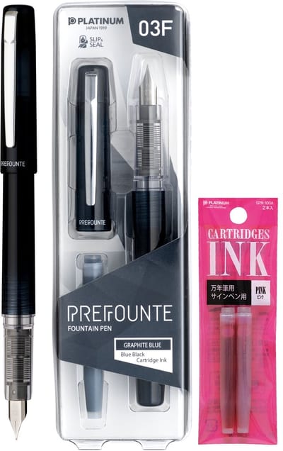 Platinum - Prefounte Vulpen - Fine - Graphite Blue - Met Roze vullingen