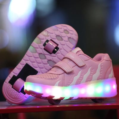 Wegloper Schoenen Mannen en Vrouwen Kinderen Volwassenen Dubbele Rolschaatsen LED Licht Schoenen 34