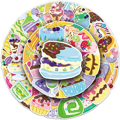 Ainy Toetjes Stickers 50 stuks voor bullet journal, fotoalbum, wenskaarten, laptop, telefoon, waterfles, ook geschikt als muursticker, geschenksticker, skateboard Stickers, graffiti stickers, stickervellen voor kinderen en volwassenen