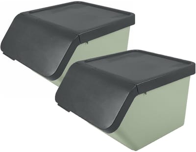 Sunware Sigma Home sorteer bak met deksel - 2x - afvalbak - groen - stapelbaar - 45L - 49 x 39 x 30 cm