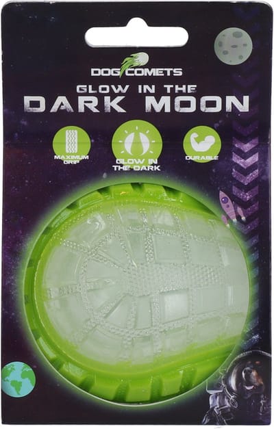 Dog Comets Glow in the Dark Moon Bal - 7.5 cm - Hondenspeelgoed - Op Water en Land - Apporteerspeelgoed - met Piep - M - Groen