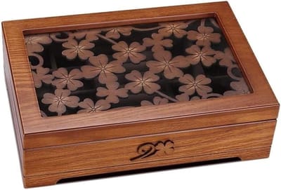 Houten Sieradendoos - Opbergkistje Decoratief - Juwelen Organiseren - Met Glasplaat - 26x16x8 cm - Houtkleur