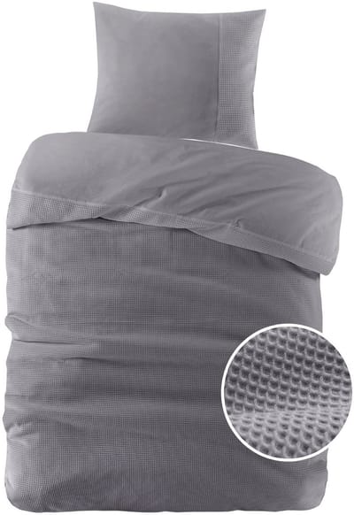 Papillon Dekbedovertrek Mendoza Wafel Antraciet - 140x200/220 cm - Hoogwaardige Percale Katoen Super Zacht