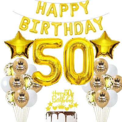Dailygoods- Ballonnen 50 jaar - Folieballonnen 32 inch - Hartballonnen 45 cm - Latexballonnen 30 cm - Confettiballonnen 30 cm - Verjaardagsdecoratieset 50st - Feestballonnen