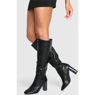 boohoo Dames Block Hakken Kniehoge Laarzen | Black | Maat: 3