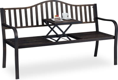 tuinbank met tafeltje - 89 x 150 x 58,5 cm - 2 tot 3 personen - metaal - zwart-brons