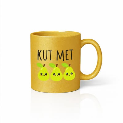 Kut Met Peren Mok 330ml – Gouden Glitter Koffiemok met Schattige Peren – Grappig Nederlands Humor Cadeau