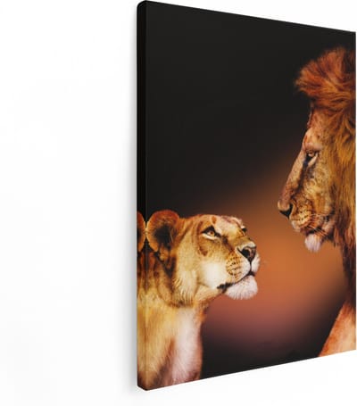 Artaza Canvas Schilderij Leeuwenkop - 30x40 cm - Klein - Wanddecoratie Dierenkop - Muurdecoratie Woonkamer - Kamer Accessoires