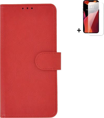 MoDo hoesje Geschikt voor iPhone 14 Plus - Kunstleer Book Case - Rood hoesje met screenprotector