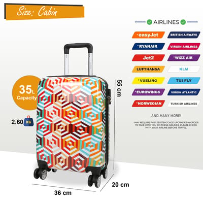 Harde schaal bedrukte cabine 55 x 36 x 20 cm PP kofferbagage geschikt voor Easyjet, Ryanair
